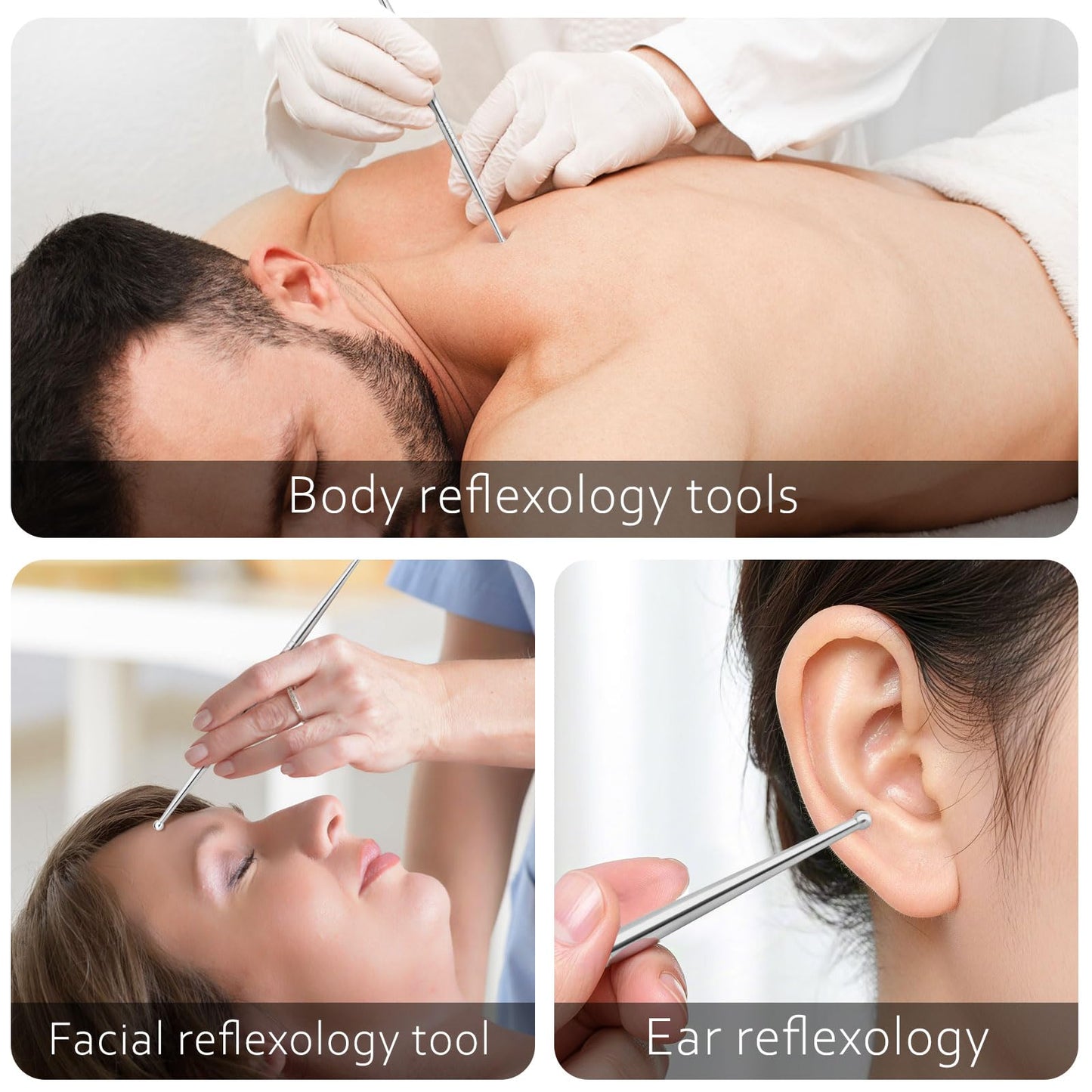 ideayard Facial Reflexology Massage Tool – 3-Piece, 6-Size Headed Stainless Steel Acupuncture Pen Set