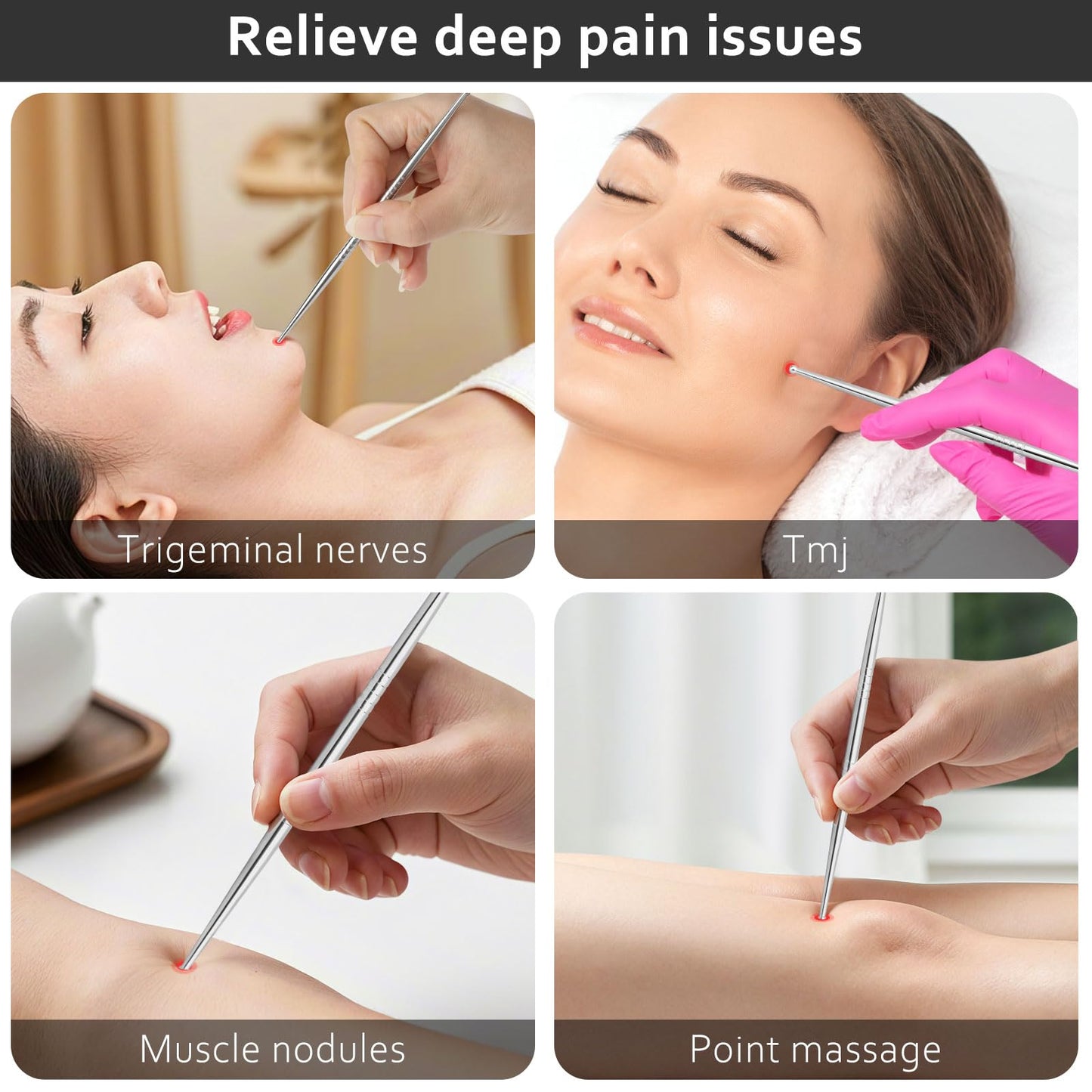 ideayard Facial Reflexology Massage Tool – 3-Piece, 6-Size Headed Stainless Steel Acupuncture Pen Set
