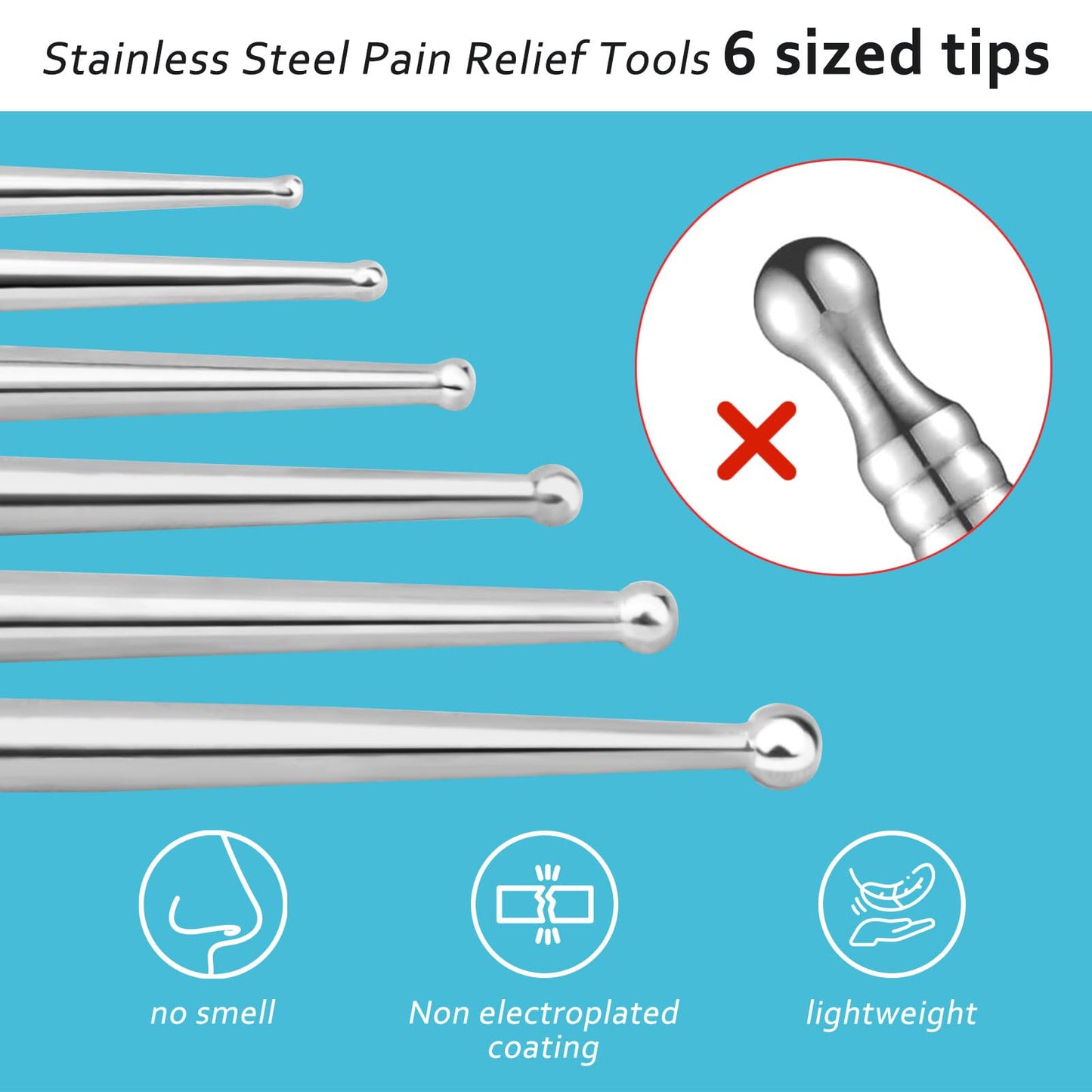 ideayard Facial Reflexology Massage Tool – 3-Piece, 6-Size Headed Stainless Steel Acupuncture Pen Set