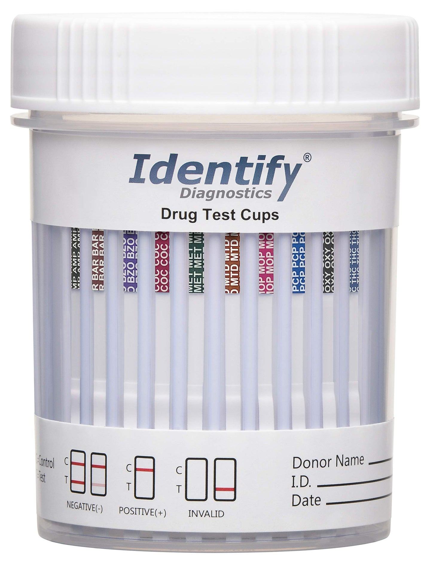 Identify Diagnostics 10-Panel Drug Test Cups - 5 Pack | CLIA-Waived Urine Test Kit (THC, OPI, MOP, PCP, COC, OXY, MET, BZO, BAR, MTD)