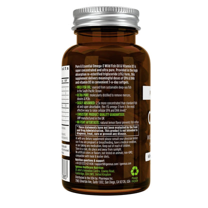 Igennus Advanced rTG Omega-3 + Vitamin D3 — IFOS Wild Fish Oil, 60 Softgels (1-a-Day)
