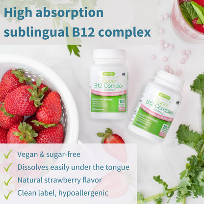 Igennus Sublingual Vitamin B12 Complex 1000mcg | 3 Forms (Methylcobalamin, Adenosylcobalamin & Hydroxocobalamin) | Sugar-Free & Vegan | 180 Servings