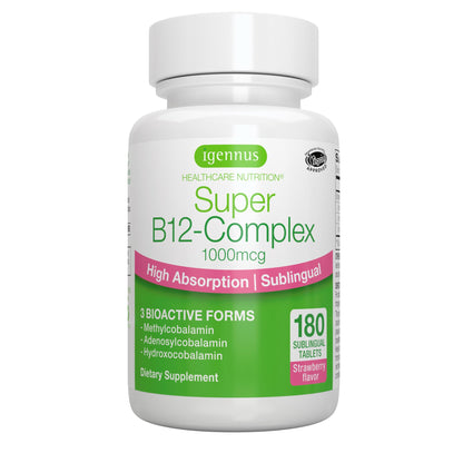 Igennus Sublingual Vitamin B12 Complex 1000mcg | 3 Forms (Methylcobalamin, Adenosylcobalamin & Hydroxocobalamin) | Sugar-Free & Vegan | 180 Servings
