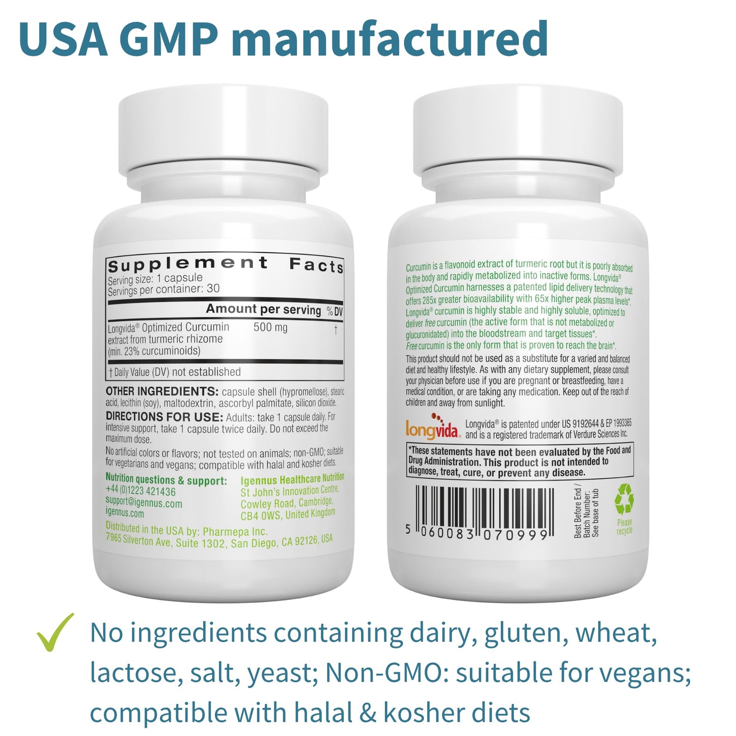 Igennus Longvida Curcumin 500mg | Ultra Bioavailable & 65x Plasma