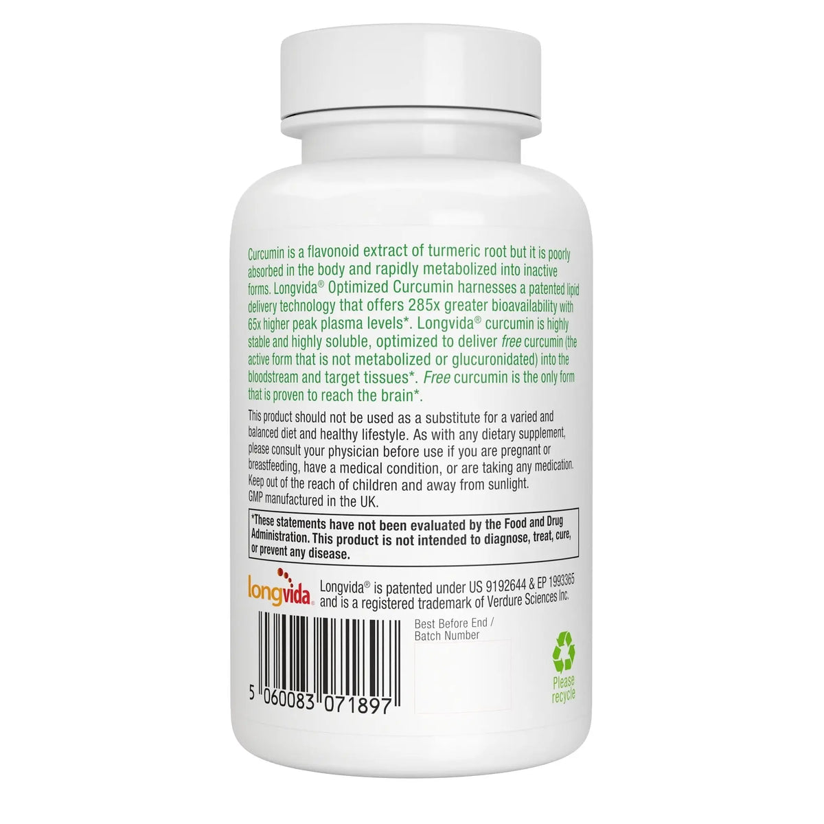 Igennus Longvida Curcumin 500mg – Ultra Bioavailable, 65x Plasma Levels, 90 Vegan Capsules BritishVita | Premium UK Vitamins & Wellness Supplements