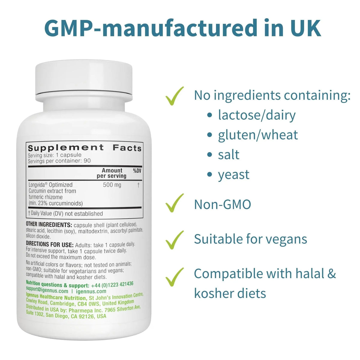 Igennus Longvida Curcumin 500mg – Ultra Bioavailable, 65x Plasma Levels, 90 Vegan Capsules BritishVita | Premium UK Vitamins & Wellness Supplements