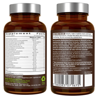 Igennus Methylated Men's Multivitamin – 60 Tablets | 22 Active Nutrients | Methylfolate & Methylcobalamin | Non-GMO & Halal