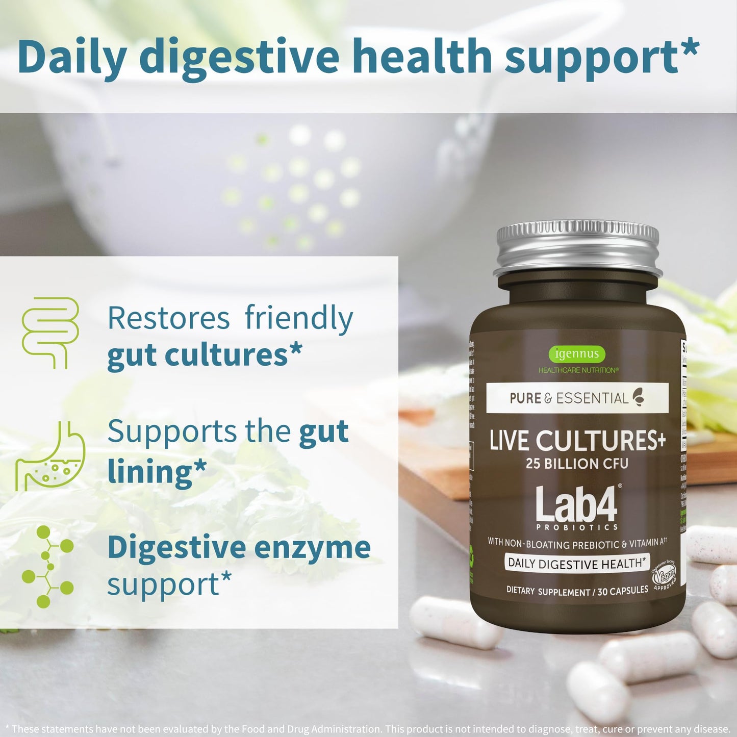 Igennus Probiotics & Prebiotic Lab4 – 25B CFU Gut Health, 30 Capsules