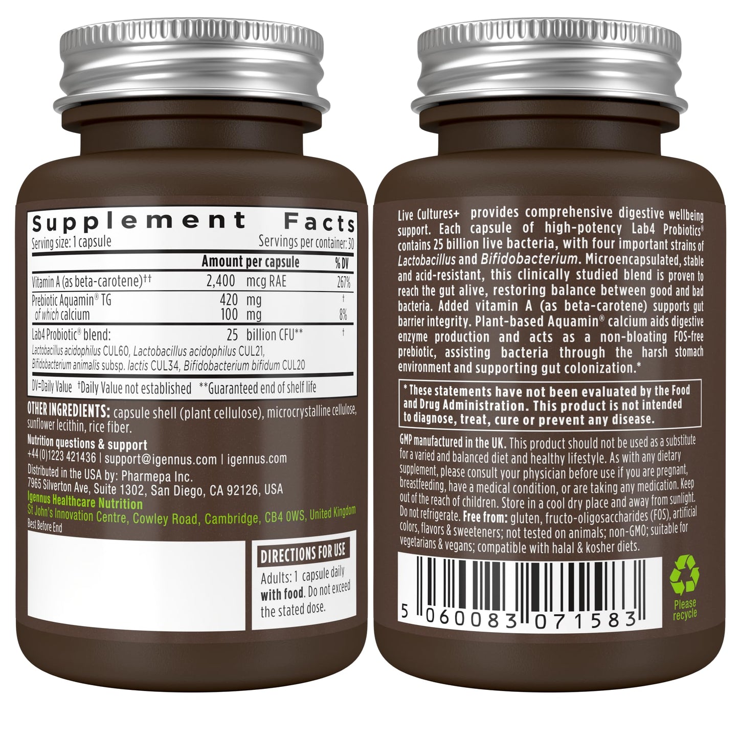 Igennus Probiotics & Prebiotic Lab4 – 25B CFU Gut Health, 30 Capsules