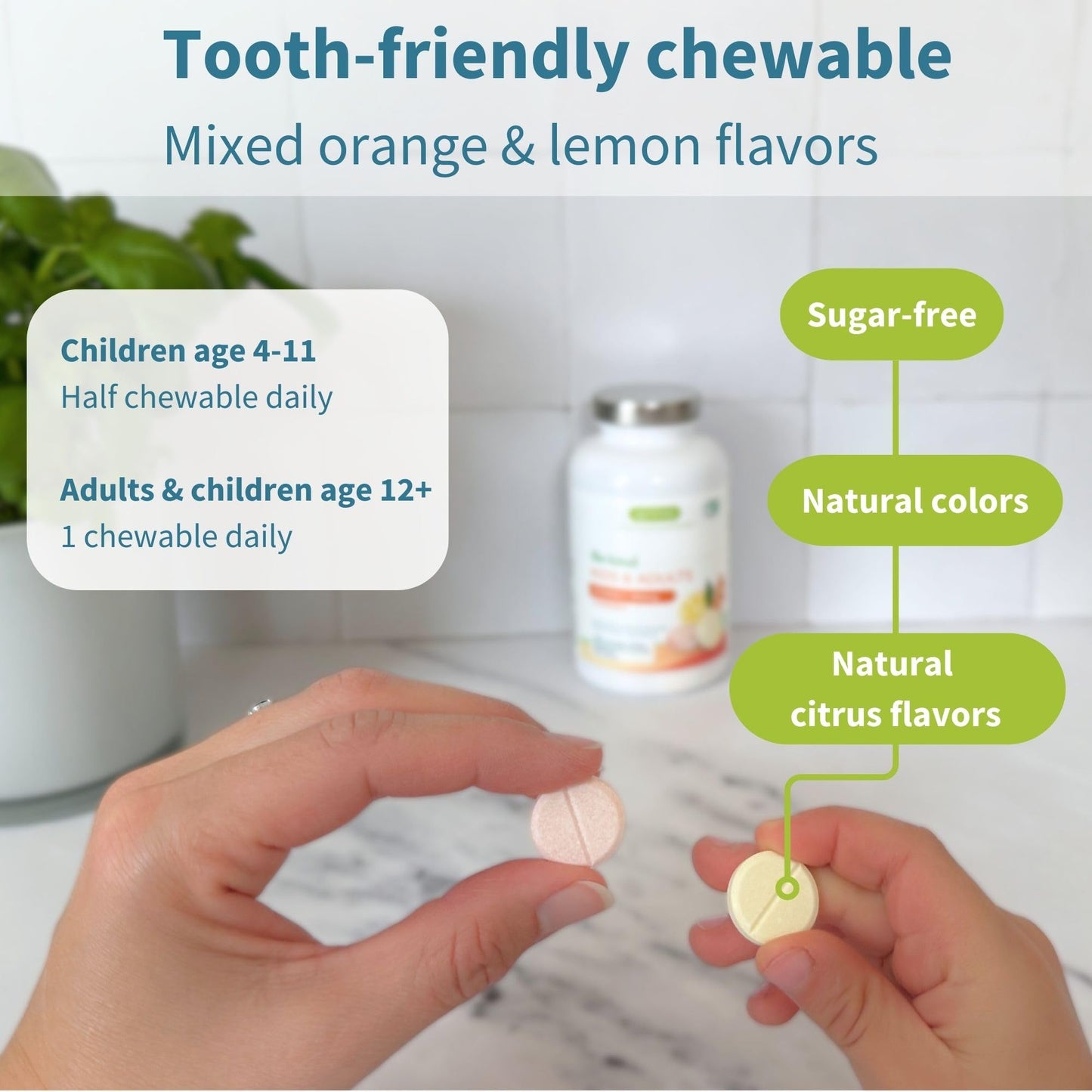 Igennus Gentle Buffered Vitamin C Chewable 500mg — Kids & Adults | Dual-Form Absorption | Sugar-Free Orange & Lemon