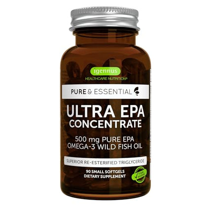 Igennus Ultra Pure Omega-3 EPA 500mg | IFOS Certified Wild Fish Oil | rTG Non-GMO | 90 Softgels