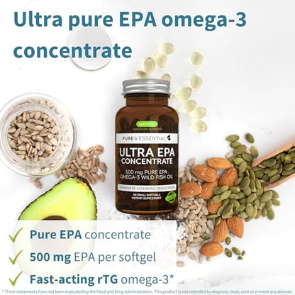 Igennus Ultra Pure Omega-3 EPA 500mg | IFOS Certified Wild Fish Oil | rTG Non-GMO | 90 Softgels