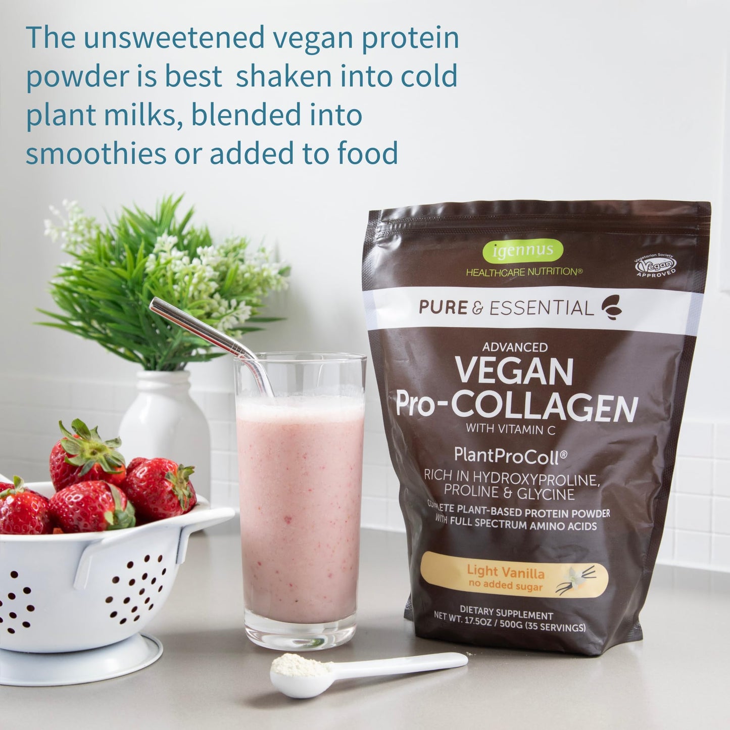 Igennus Vegan Vanilla Collagen Peptide Powder | Plant-Based & Vitamin C, 35 Servings