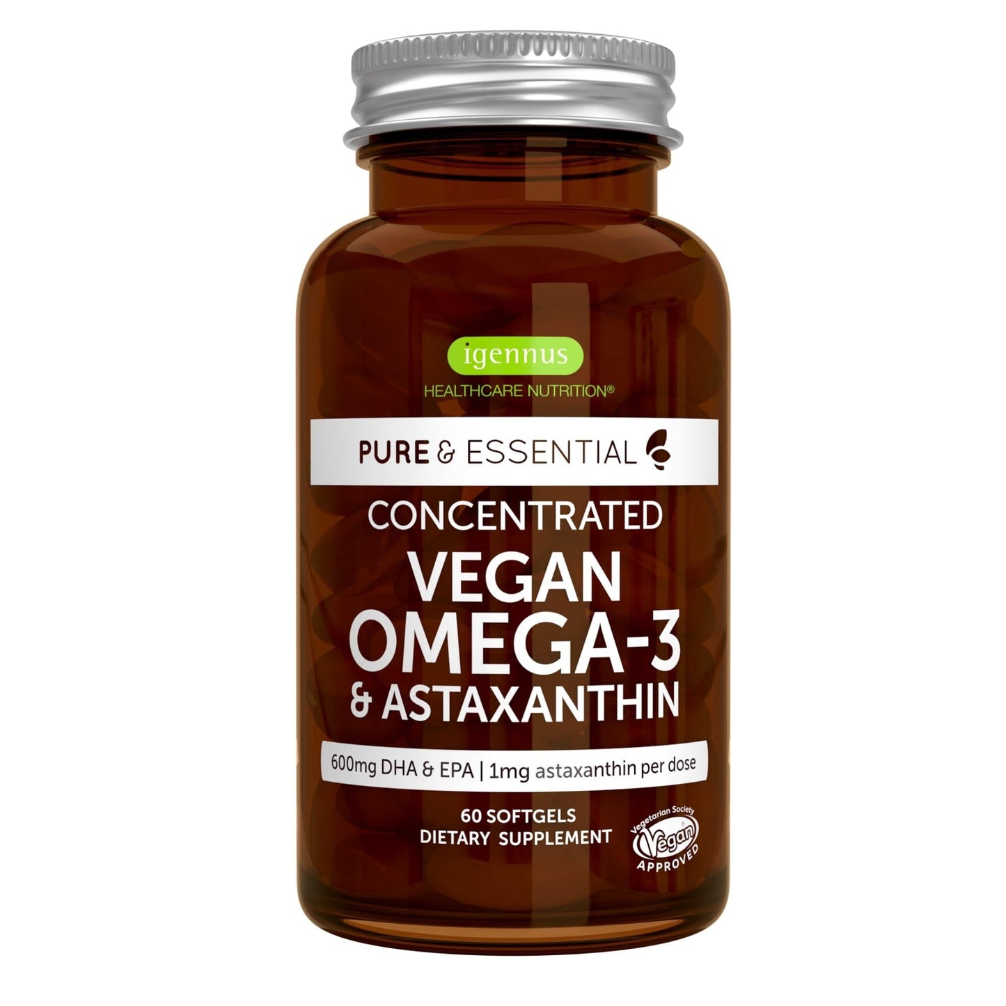 Igennus Vegan Omega-3 Algae Oil – DHA 400mg, EPA 200mg per Serving | 60 Softgels