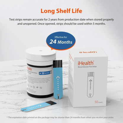 iHealth Blood Glucose Strips & Lancets – 50 Count, Compatible with iHealth Meters