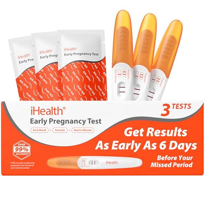 iHealth Pregnancy Test 3-Pack – Ultra-Sensitive HCG Kit, Early Detection, 6 Days Pre-Period, 99% Accurate