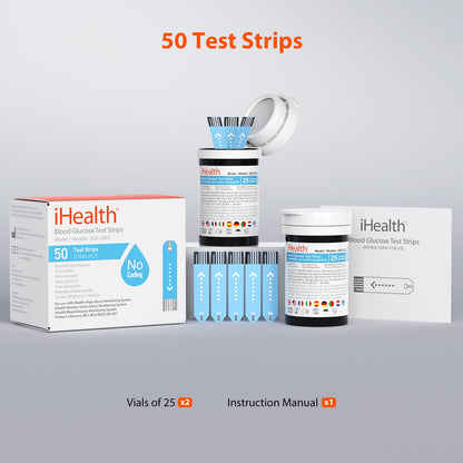 iHealth Blood Glucose Test Strips (50 Count) – No Coding, FSA Eligible
