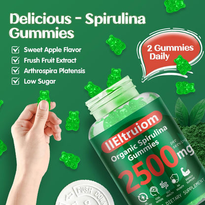 IIEltruiom Spirulina Gummies - Organic 2500mg Spirulina | Vegan, Non-GMO, Gluten Free, 120 Gummies