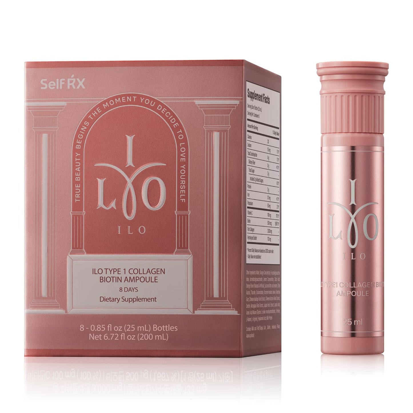 ILO Liquid Collagen Drink – 3,000mg Type 1 Marine Collagen with Biotin & Milk Ceramide | Skin Glow & Hydration | Orange Flavor | 8 Bottles