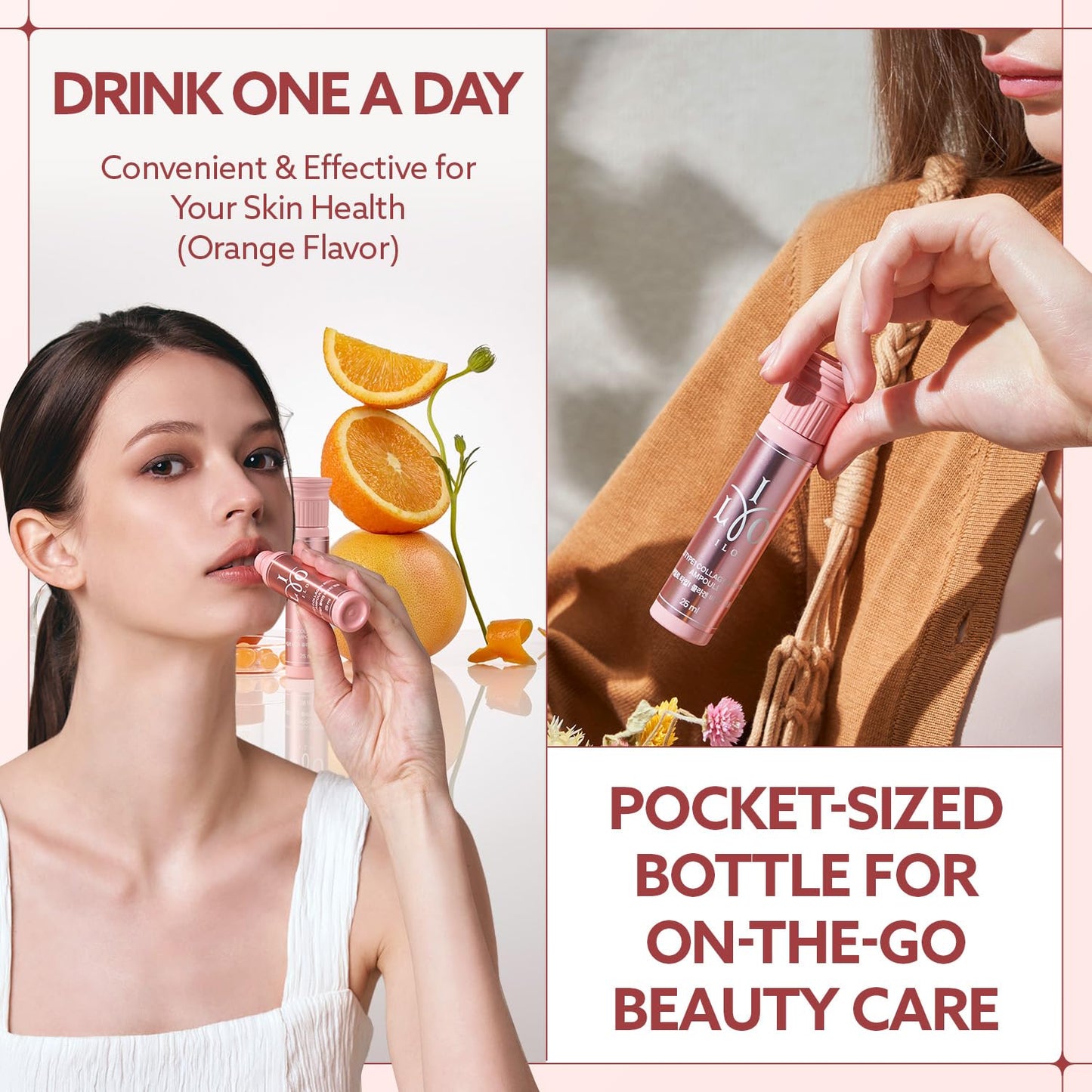 ILO Liquid Collagen Drink – 3,000mg Type 1 Marine Collagen with Biotin & Milk Ceramide | Skin Glow & Hydration | Orange Flavor | 8 Bottles