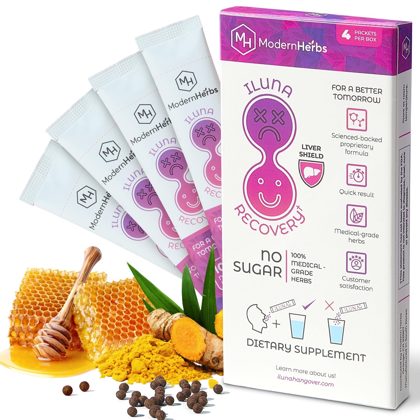 ILUNA Recovery Hangover Relief – All-Natural Milk Thistle & Korean Herbs | Max Strength Pebbles (4)