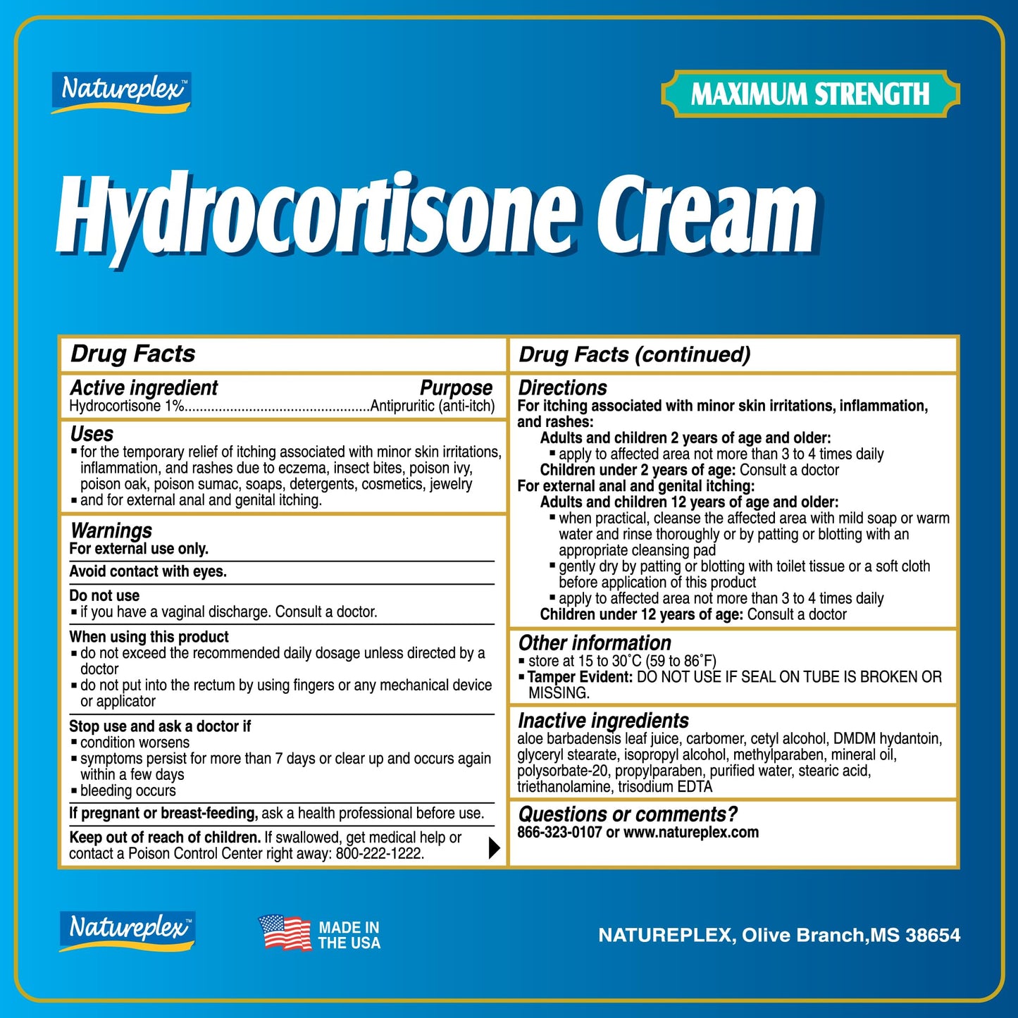 Natureplex Hydrocortisone 1% Cream 1.0 Oz (Pack of 4) – Maximum Strength Anti-Itch Relief, Made in USA