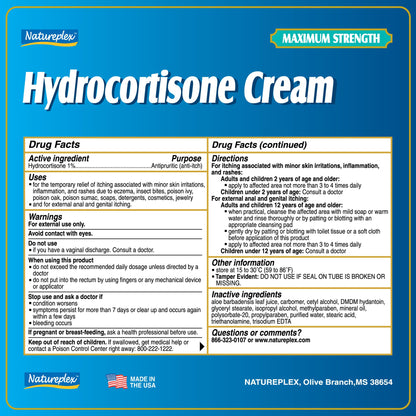 Natureplex Hydrocortisone 1% Cream 1.0 Oz (Pack of 4) – Maximum Strength Anti-Itch Relief, Made in USA