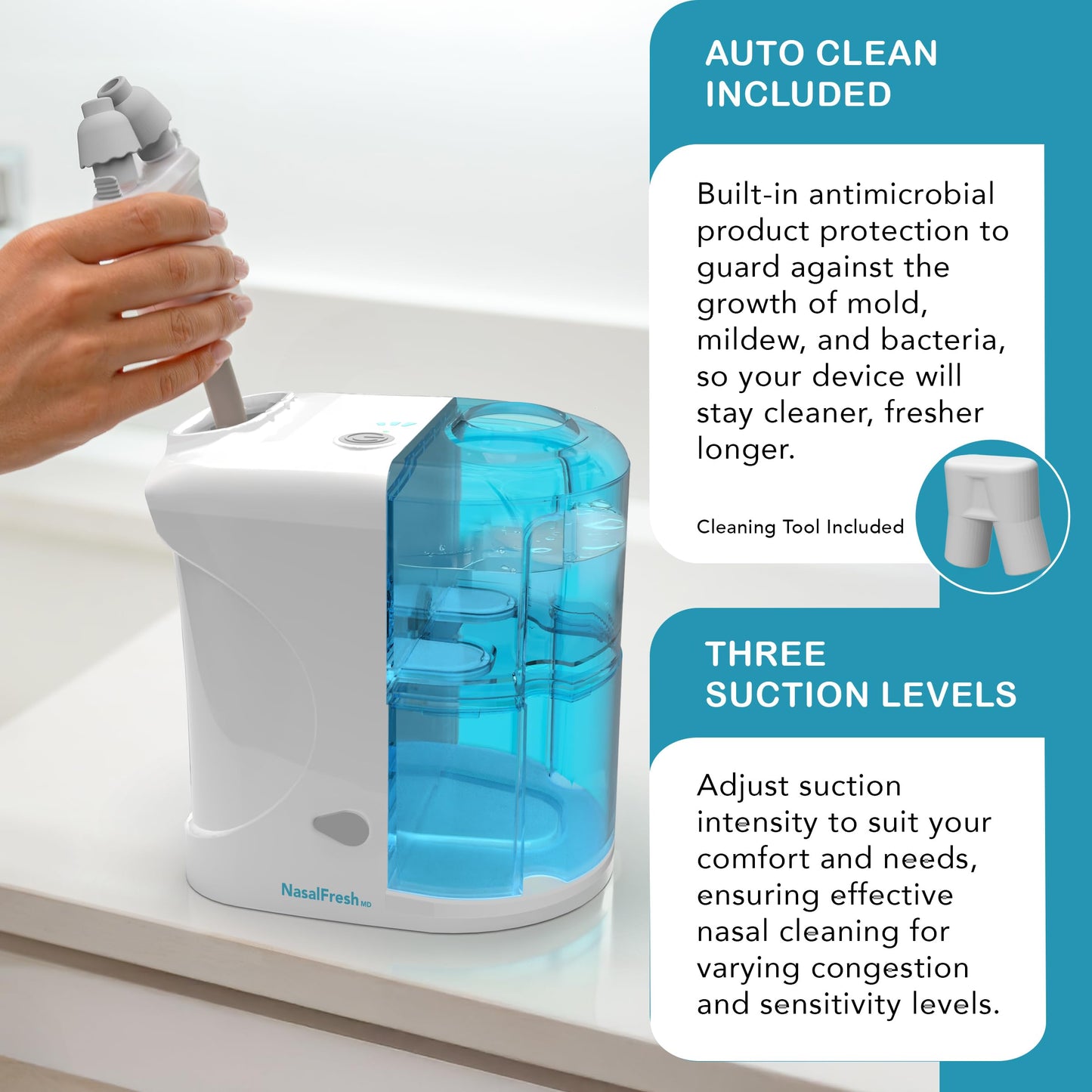NASALFRESH MD Dual Powered Nasal Irrigation System – Rechargeable, 30 Saline Packets, 2 Nose Pillow Sets