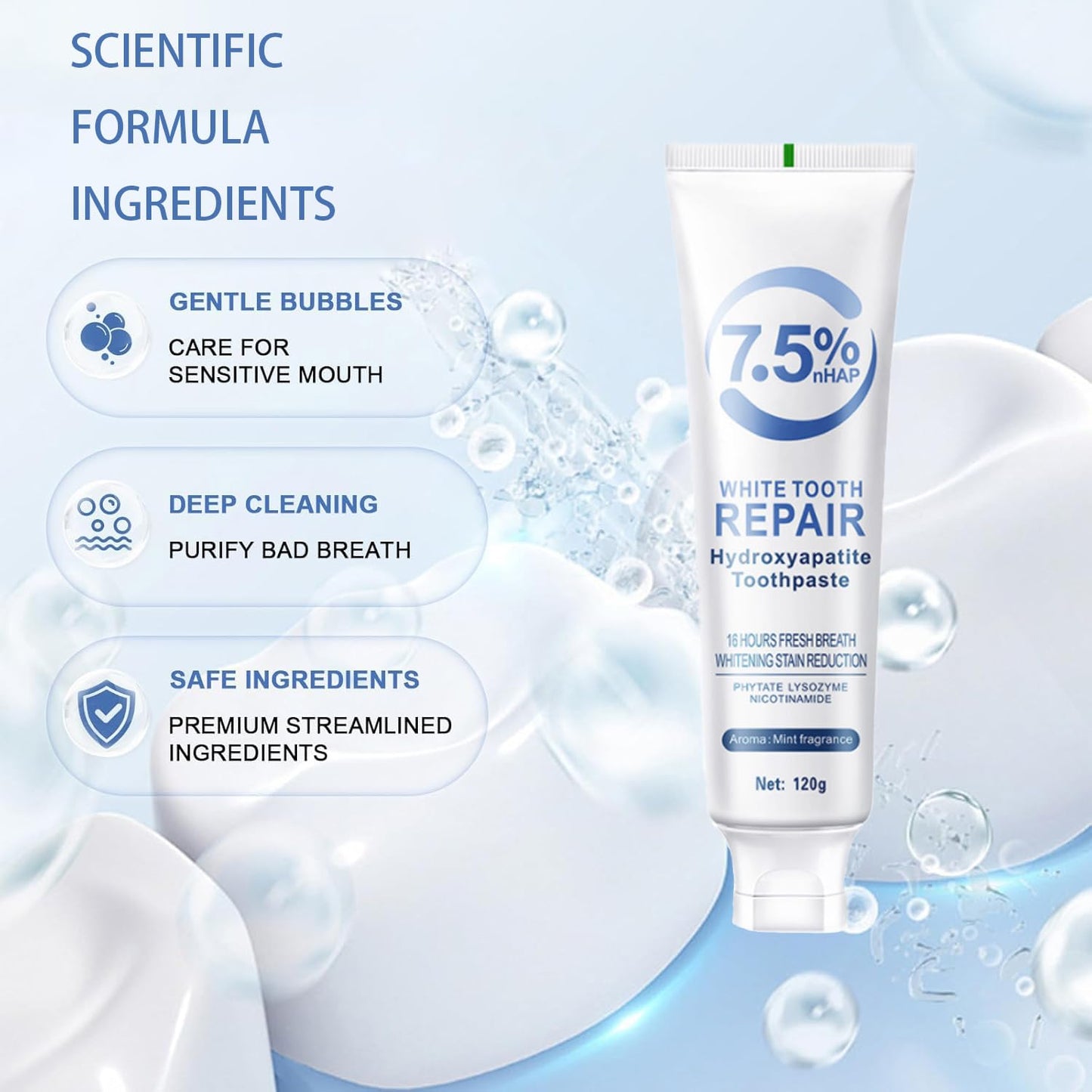 Hydroxyapatite Toothpaste – Enamel Protection & Sensitive Teeth (Fluoride-Free, 4.23 oz)