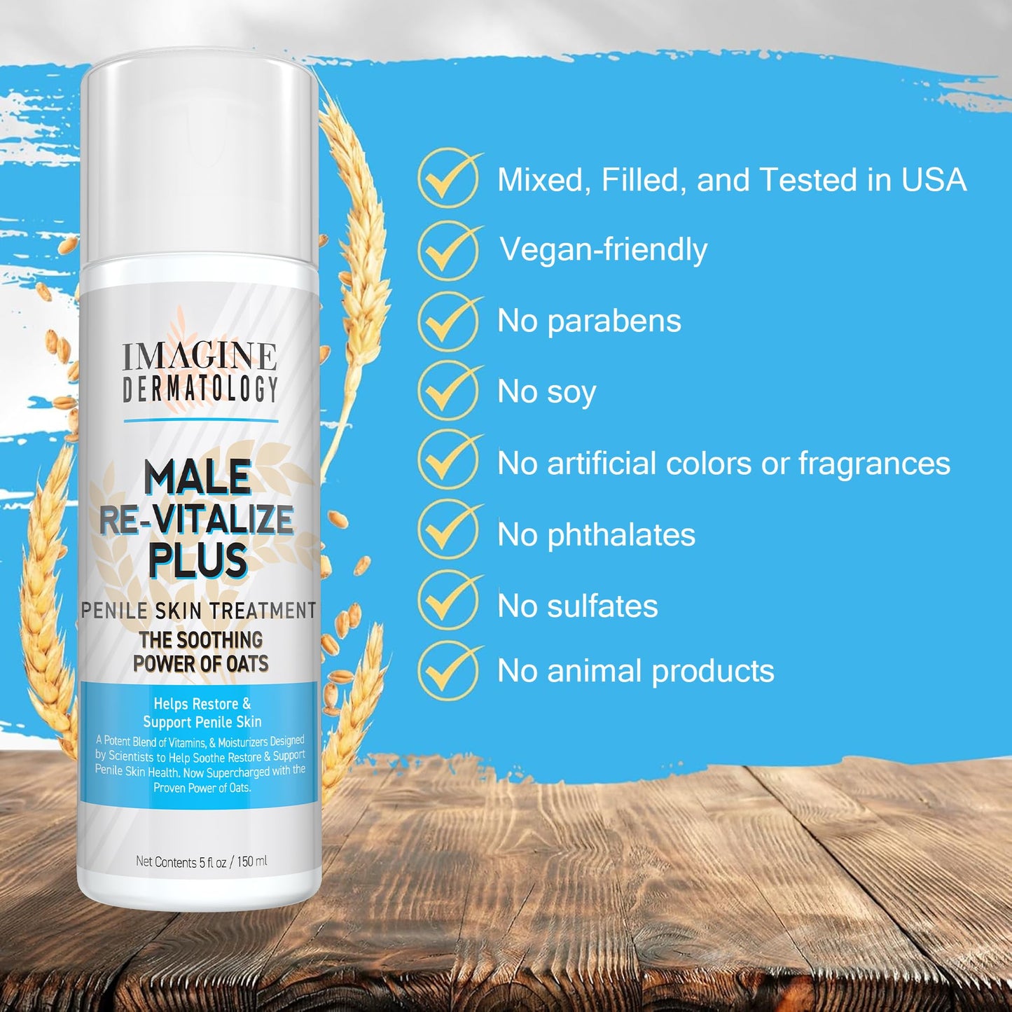 Imagine Dermatology Male Re-Vitalize PLUS Oats Penile Health Cream for Men – Hydration, Protection & Comfort (5fl oz/150ml)