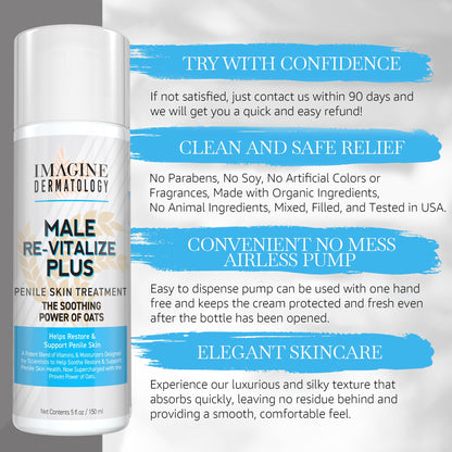Imagine Dermatology Male Re-Vitalize PLUS Oats Penile Health Cream for Men – Hydration, Protection & Comfort (5fl oz/150ml)