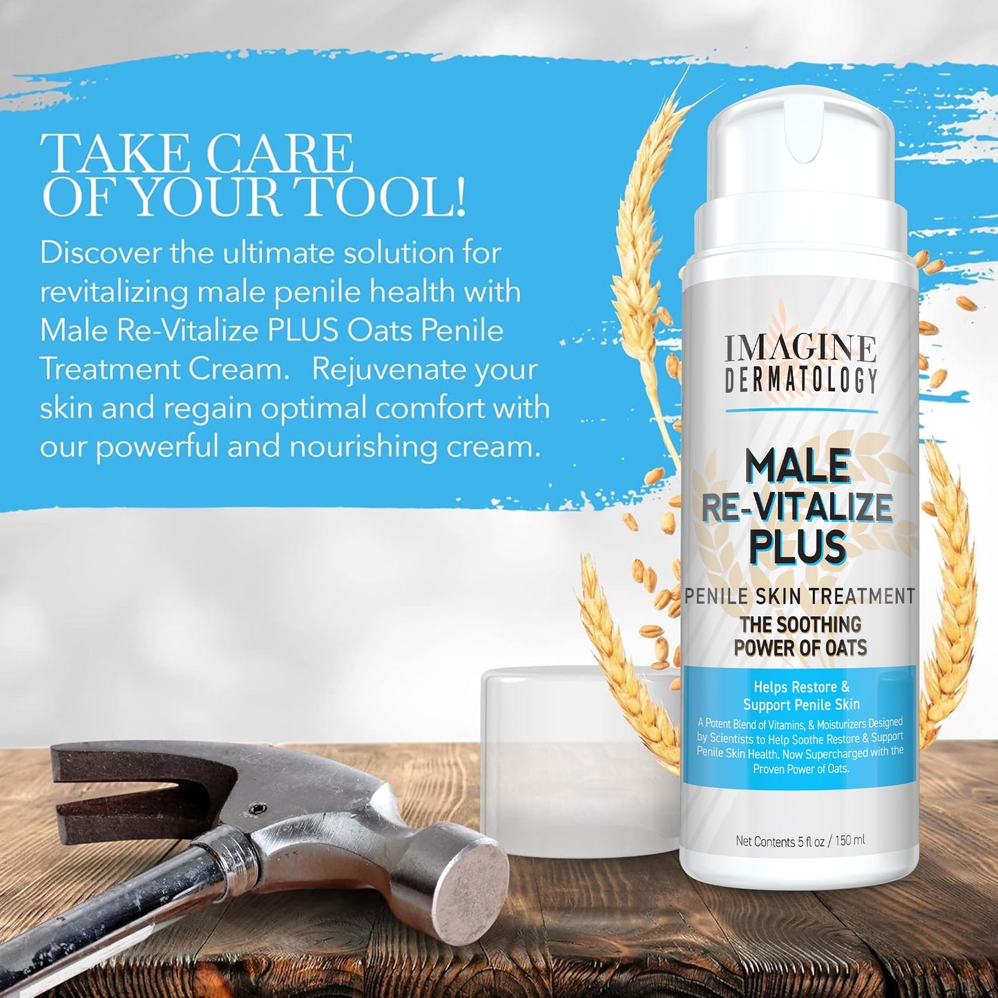 Imagine Dermatology Male Re-Vitalize PLUS Oats Penile Health Cream for Men – Hydration, Protection & Comfort (5fl oz/150ml)