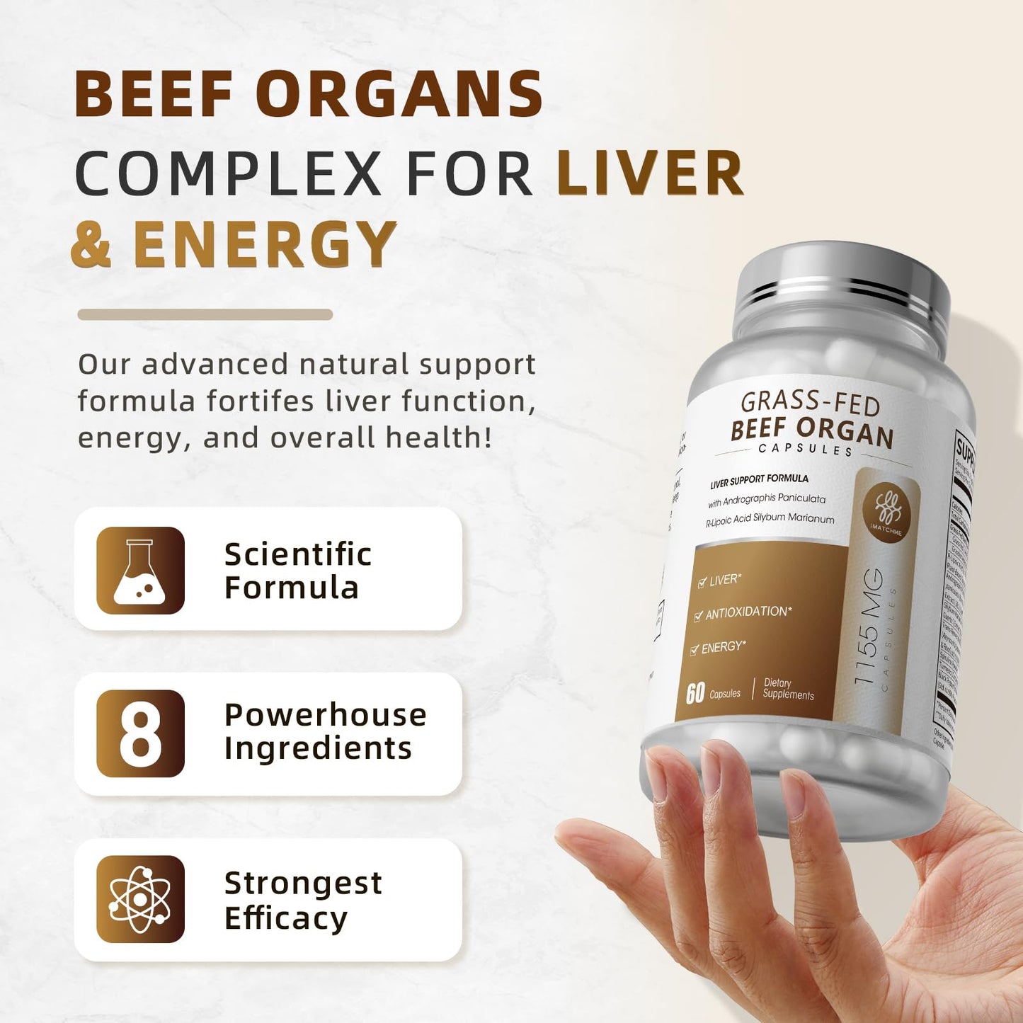 iMATCHME Grass-Fed Beef Liver Capsules for Women & Men | Hormone Balance & Energy - 60 Caps