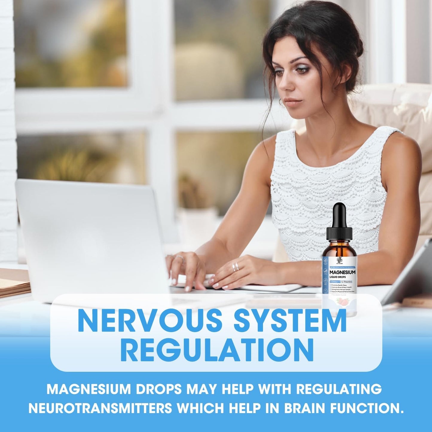 iMATCHME Magnesium Glycinate Liquid Drop with Omega-3, L-Theanine, D3, B6, B12 | Calm Sleep & Energy (Sugar-Free Strawberry Flavor)