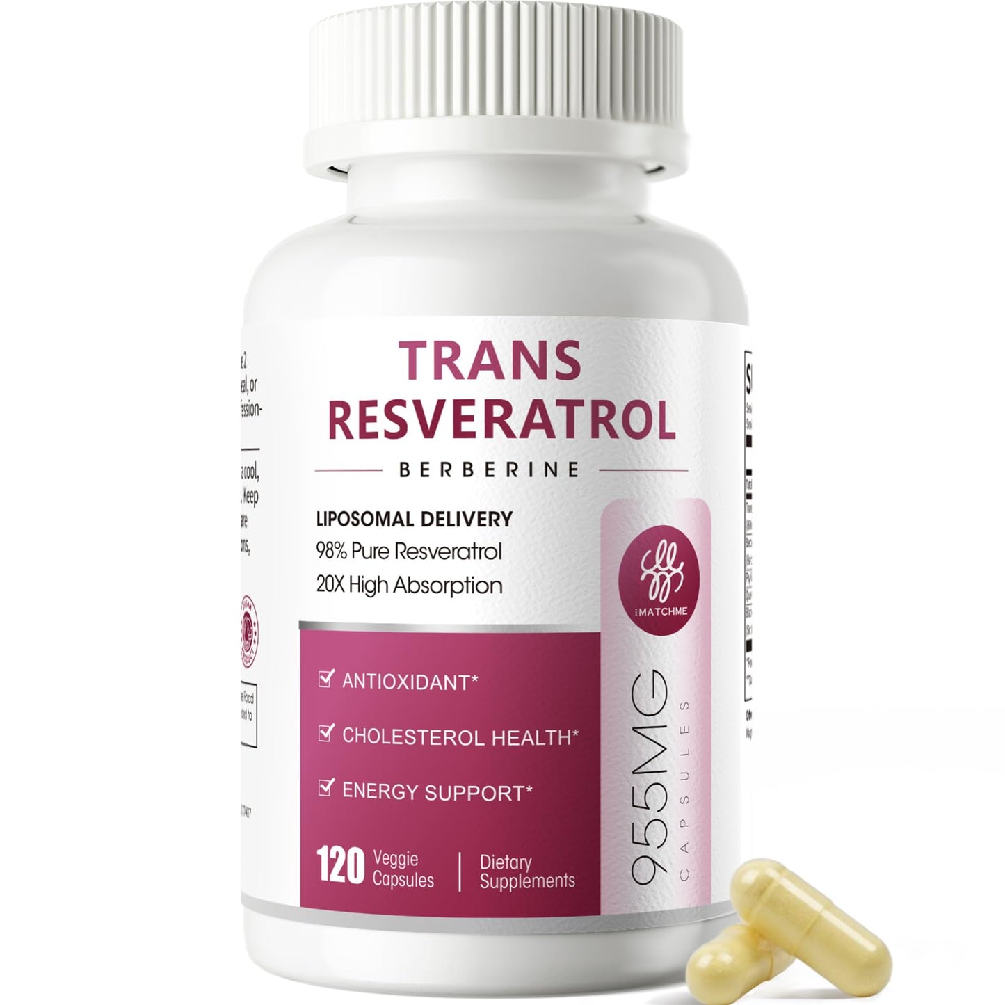iMATCHME Resveratrol Supplement – 600mg Trans-Resveratrol with Liposomal Delivery | 120 Capsules