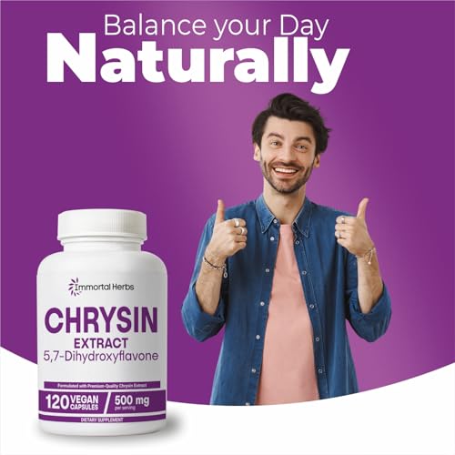 Immortal Herbs Chrysin 500mg – 120 Vegan Capsules | Non-GMO & Gluten-Free