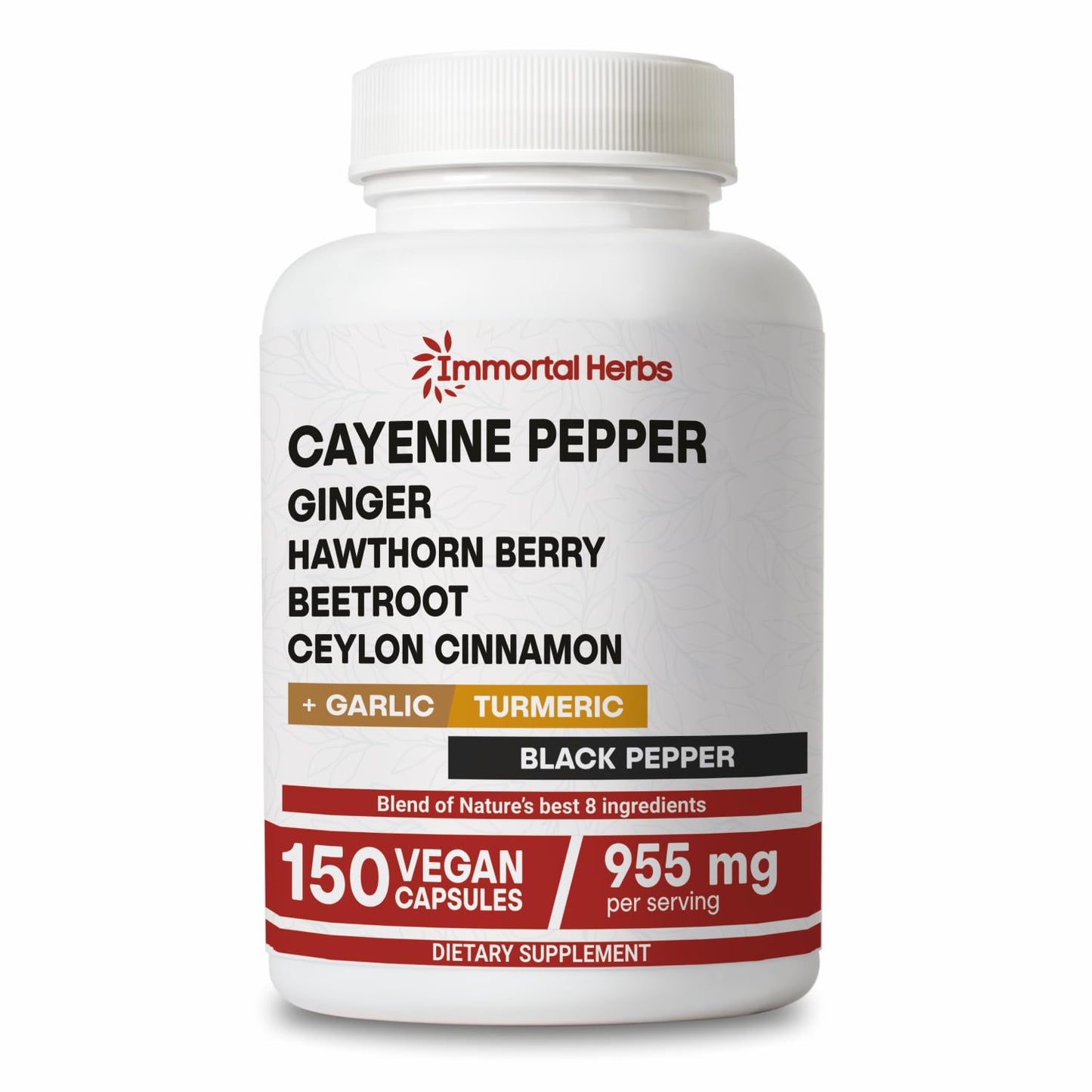 Immortal Herbs Cayenne Pepper Capsules with Garlic, Ginger & Turmeric – 150 Caps, Non-GMO & Gluten Free