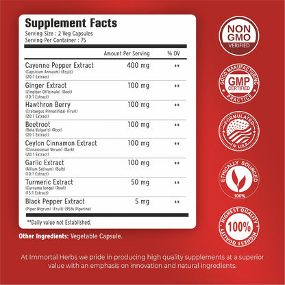 Immortal Herbs Cayenne Pepper Capsules with Garlic, Ginger & Turmeric – 150 Caps, Non-GMO & Gluten Free