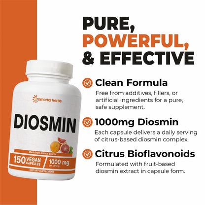 Immortal Herbs Diosmin 1000mg Complex – 150 Vegan Capsules | Citrus Bioflavonoids, Non-GMO, Gluten Free