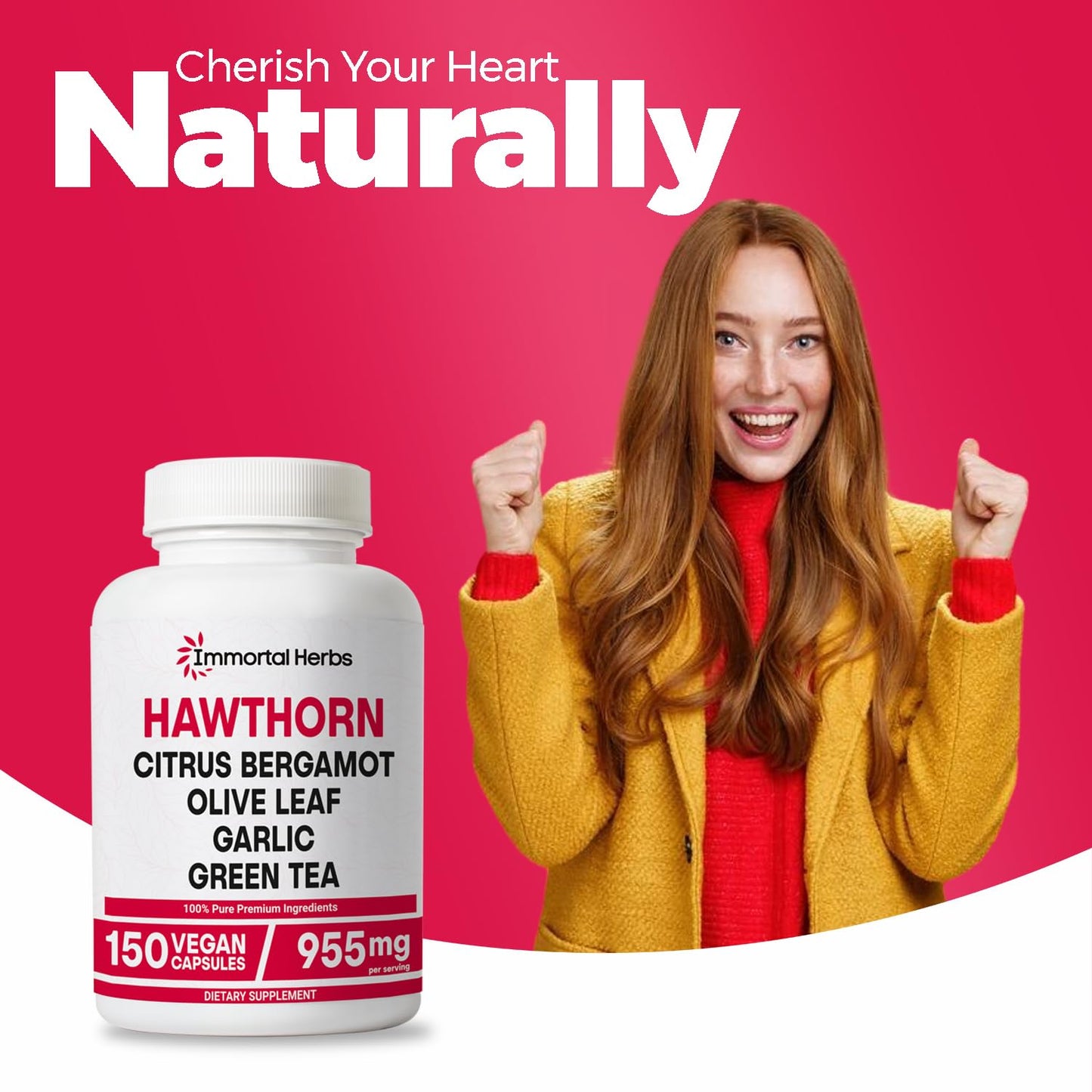 Immortal Herbs Hawthorn Berry Capsules – 6-in-1 Extract with Olive Leaf, Bergamot, Garlic, Green Tea & Black Pepper | 150 Vegan Pills | Non-GMO & Gluten-Free