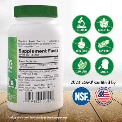 Vitamin D3 2000 IU 365 Mini Softgels – Immune and Bone Support | HTN