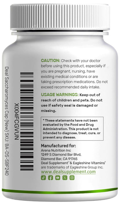 Saccharomyces Boulardii Probiotics + FOS – 10 Billion CFU, 240 Veggie Capsules | Gut, Immune & Digestive Health – Non-GMO