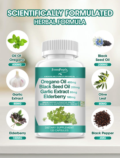 Organic Oregano Oil Capsules – 11-in-1 Immune & Digestive Support, 120 Ct