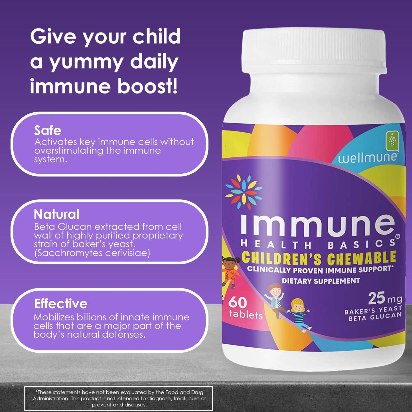 Immune Health Basics Children's Chewable Tablets | Wellmune Beta Glucan Immunity for Kids