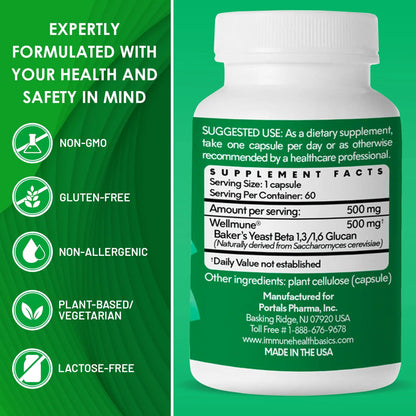 Immune Health Basics Ultra Strength Immunity – Clinically Studied Beta Glucan, Gluten-Free Vegan Capsules, 60 Count, 500 mg BritishVita | Premium UK Vitamins & Wellness Supplements