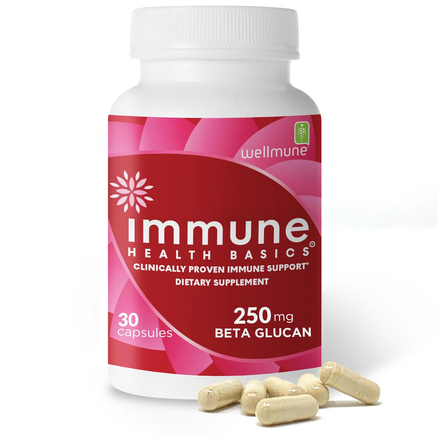 Immune Health Basics Ultra Strength Immunity - Clinically Proven Immune Support - Wellmune Highly Purified Beta Glucan - Gluten-Free, Non-allergenic, Non-GMO and Vegan Capsules - 30 Capsules, 250 mg