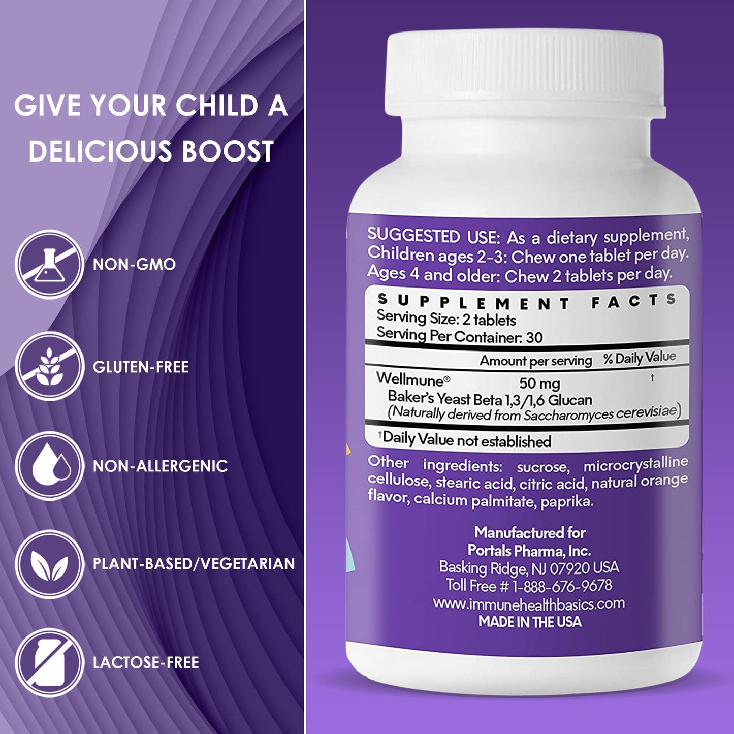 Immune Health Basics Children's Chewable Tablets | Wellmune Beta Glucan Immunity for Kids