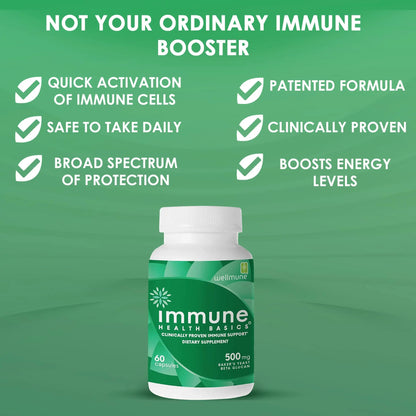 Immune Health Basics Ultra Strength Immunity – Clinically Studied Beta Glucan, Gluten-Free Vegan Capsules, 60 Count, 500 mg BritishVita | Premium UK Vitamins & Wellness Supplements