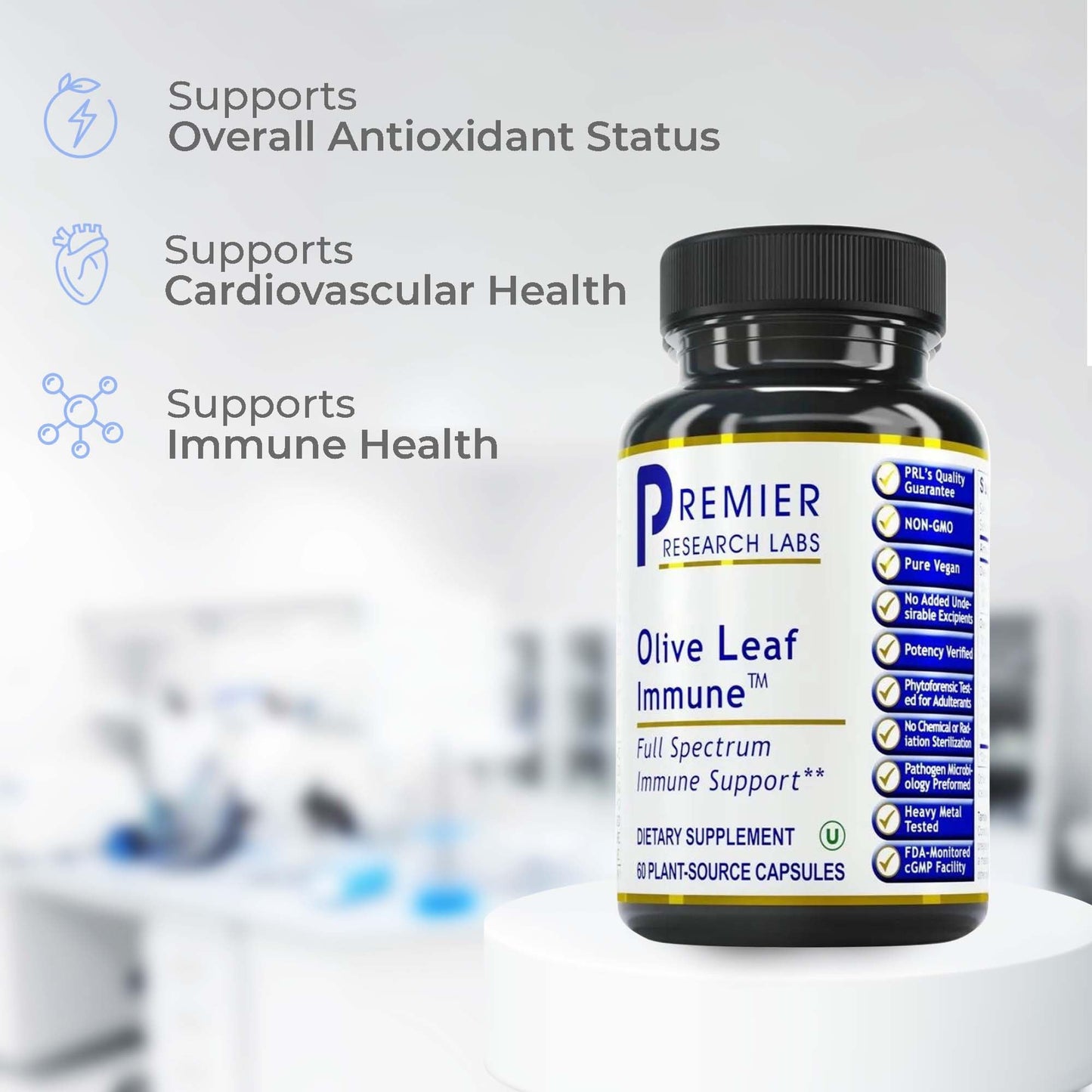 Premier Olive Leaf Immune – Olive Leaf Extract Capsules | Immune & Heart Health Support (60 Vegetarian Capsules)