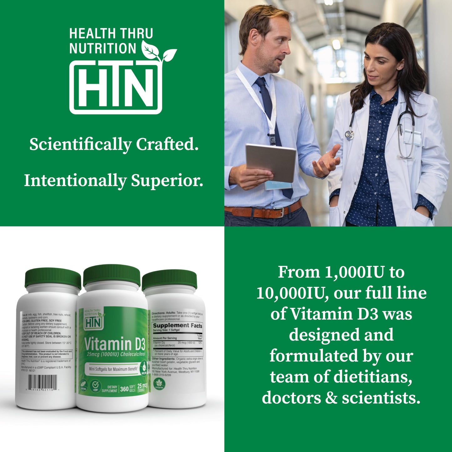 Health Thru Nutrition Vitamin D3 5000IU | 360 Mini Softgels in Organic EVOO | 3rd-Party Tested, Non-GMO USP